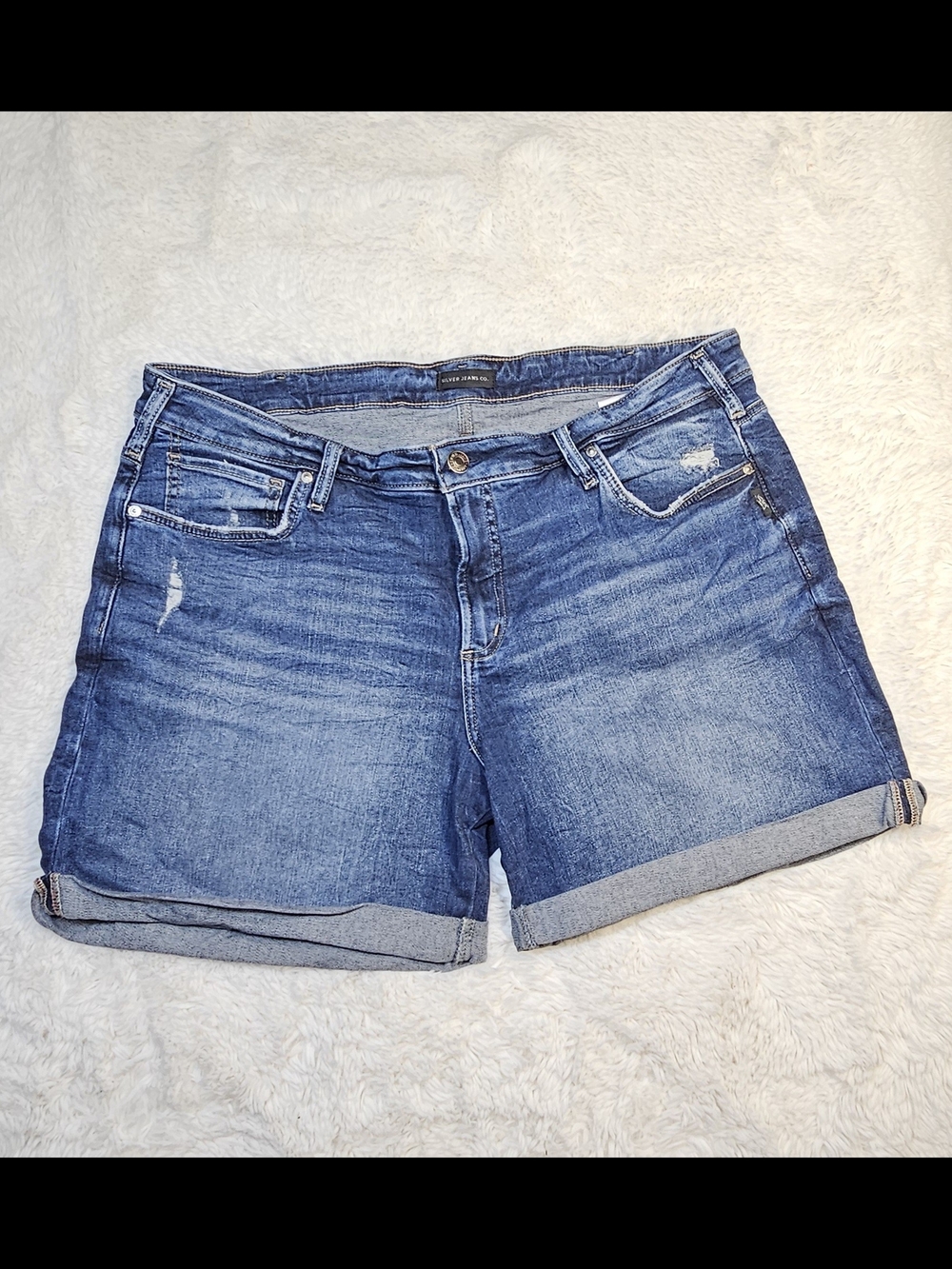 Silver Jeans Co. Boyfriend Shorts Distressed Cuffed Blue Denim - Size 20W